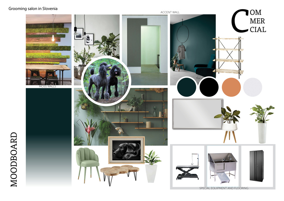 Moodboard for the interior design of dog grooming salon in Slovenia