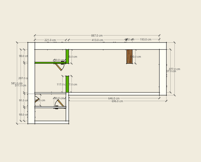 Floor plan for the interior design of apartment in Slovenia with measures and wall adjustments drawings